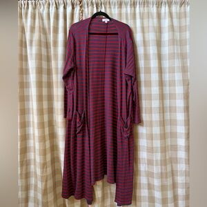 LuLaRoe Red & Navy Striped Knit Cardigan